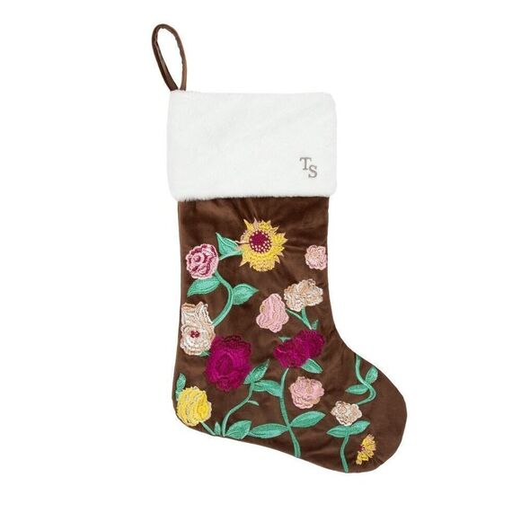 Taylor Swift Acoustic Piano Collection Holiday Stocking NWT Brown Velvet Floral - Picture 1 of 7